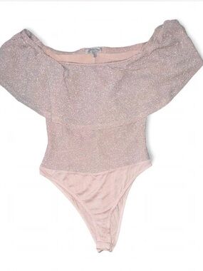 Charlotte Russe Pale Pink Sparkle Off-Shoulder Bodysuit
